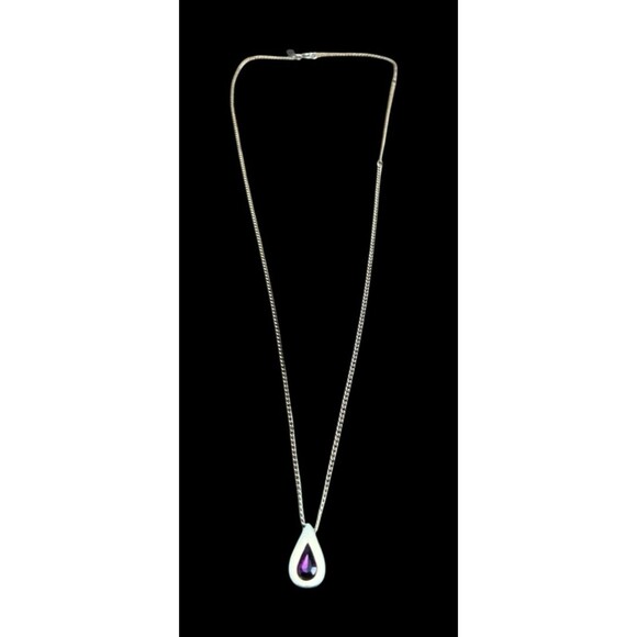 Vintage Avon Teardrop Necklace Purple Austrian Glass February Birth 3 Lengths - Picture 1 of 4